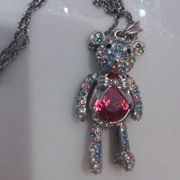 Swarovski Crystals J. Nina Necklace Teddy Bear Articulated Pastels Pink - Picture 2 of 9